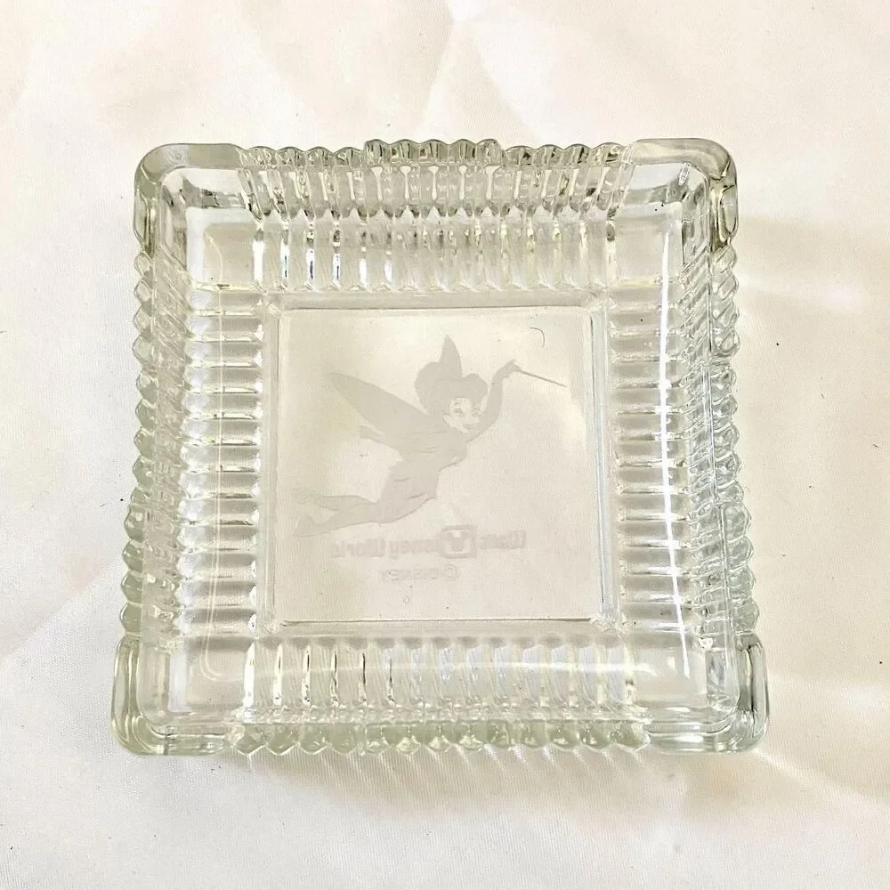 Vintage Disney Tinkerbell Glass Trinket Dish Fairy Jewelry Tray